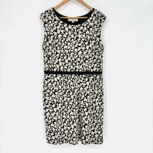 Loft Black and Cream Floral Sleeveless Sheath Dress Size L